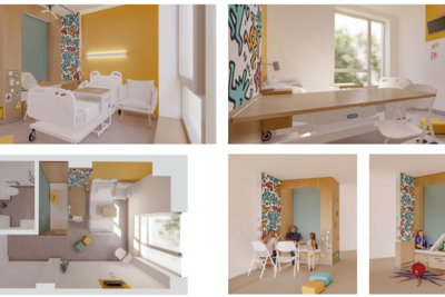 Perspective architecturale #NouveauCHURennes - Chambre pédiatrie hôpital femme-mère-enfant (FME)