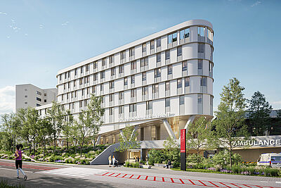 Perspective architecturale #NouveauCHURennes - Requalification halte gare SNCF hôpital femme-mère-enfant (FME)