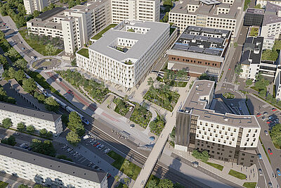 Perspective architecturale #NouveauCHURennes - Insertion urbaine hôpital femme-mère-enfant (FME)
