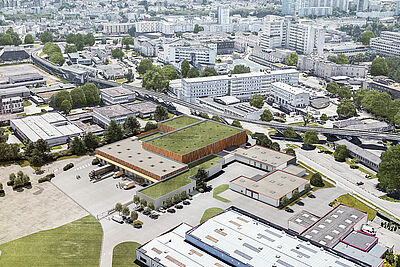 Perspective architecturale - Plateforme logistique hôtelière et avancée - vue aérienne